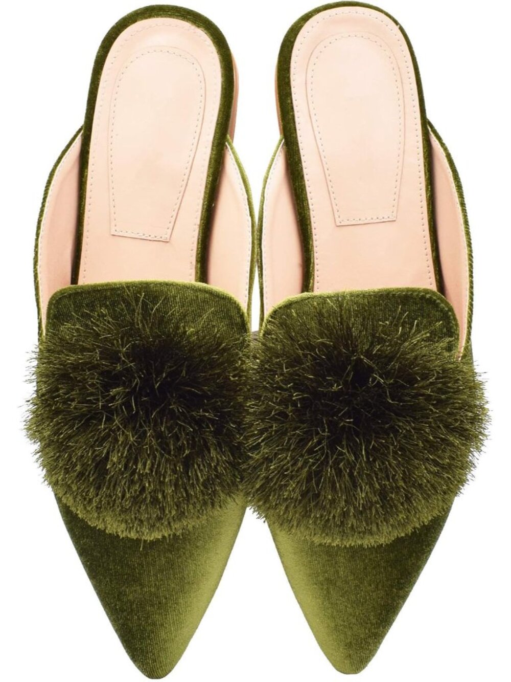 Slip On Mule Backless Loafers Flats Puff Pompom Pointed Toe Casual Shoes Slipper